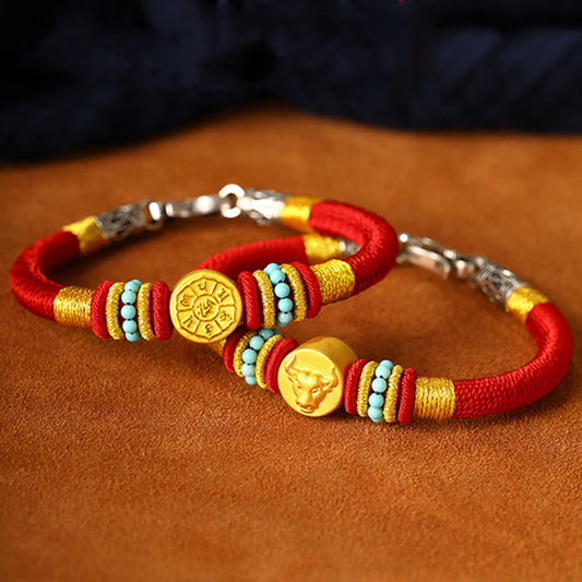 Ancient Tibetan Buddhist Red String Tradition 999 Gold Chinese Zodiac Om Mani Padme Hum King Kong Knot Protection Handcrafted Bracelet