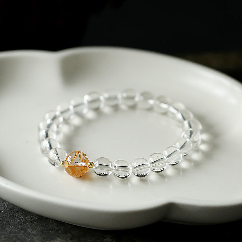 Spirituality Buddha Karma Natural Black Obsidian White Crystal Black Onyx Dragon Strength Bracelet