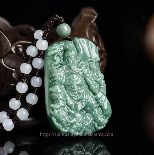 Jade Natural Jade Guan Gong Amulet Wealth Necklace Pendant