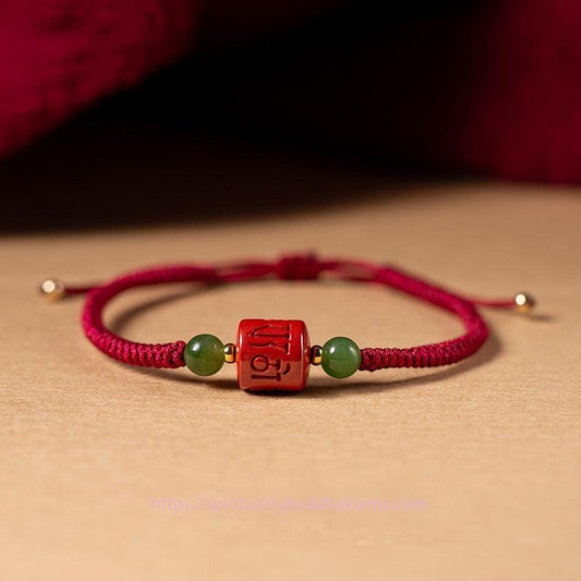 Ancient Tibetan Buddhist Red String Tradition Tibetan Cinnabar Om Mani Padme Hum Engraved Blessing Braided Rope Bracelet