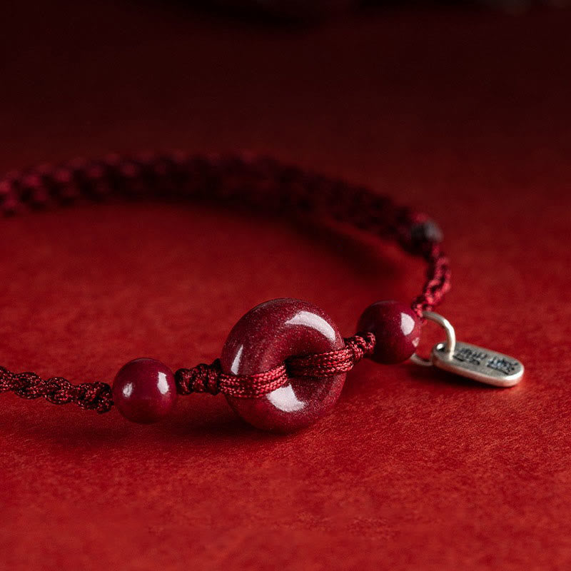 Spirituality Buddha Karma Handmade Cinnabar Peace Buckle Safe and Healthy Charm Blessing String Bracelet Anklet