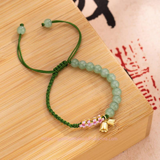 Jade  Handmade Jade Bead Lily of the Valley Charm Luck Braided Bracelet