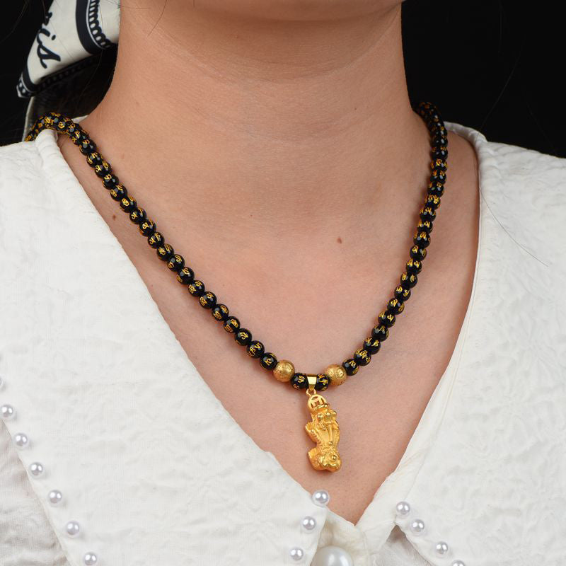 Spirituality Buddha Karma FengShui Obsidian PiXiu Wealth Necklace