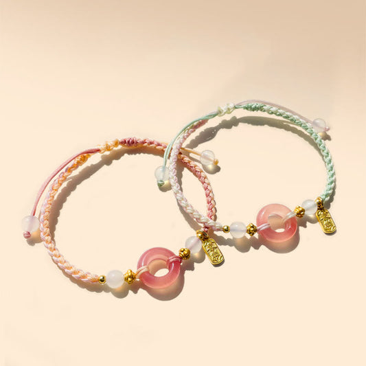 Ancient Tibetan Buddhist Red String Tradition Peace And Joy Agate Peace Buckle Auspicious Handmade Braided Bracelet
