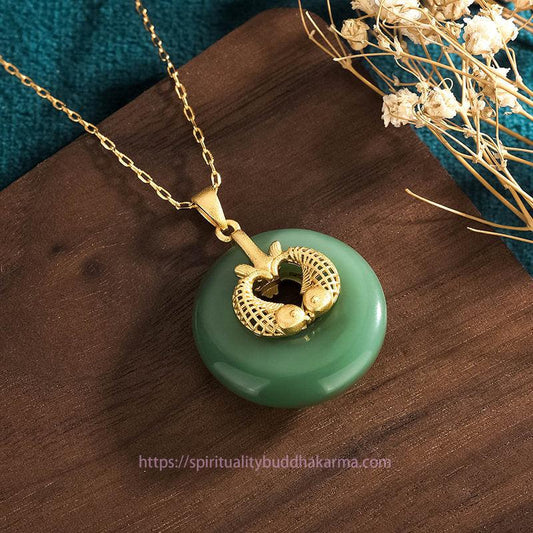 Jade Cyan Jade Koi Fish Luck Necklace Pendant
