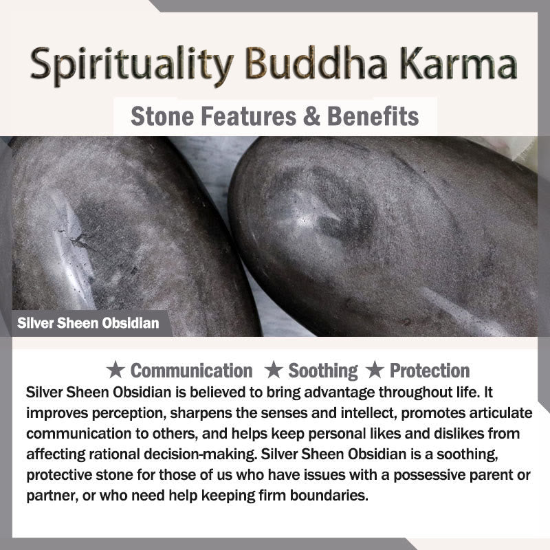 Spirituality Buddha Karma Silver Sheen Obsidian Lotus Flower Nine Tailed Fox Laughing Buddha Protection Bracelet