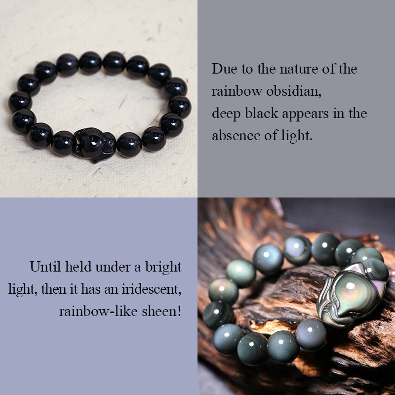 Spirituality Buddha Karma FengShui PiXiu Rainbow Obsidian Healing Bracelet