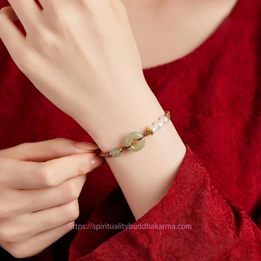 Jade Natural Hetian Jade Pearl Peace Buckle Luck Bracelet