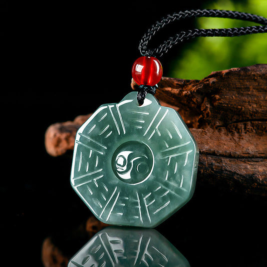 Jade Natural Jade FengShui Bagua Yin Yang Prosperity Necklace Pendant