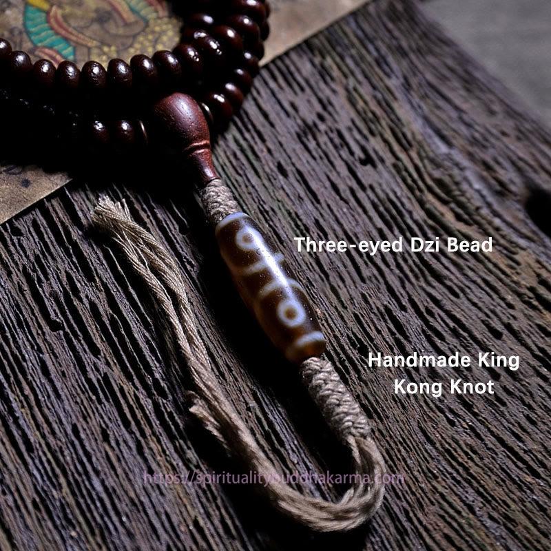 Spirituality Buddha Karma Natural Tibet 108 Mala Beads Purple Bodhi Seed Three-eyed Dzi Bead Copper Dorje Harmony Bracelet