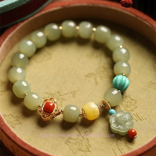 Jade Jade Amber Lotus Bead Luck Bracelet