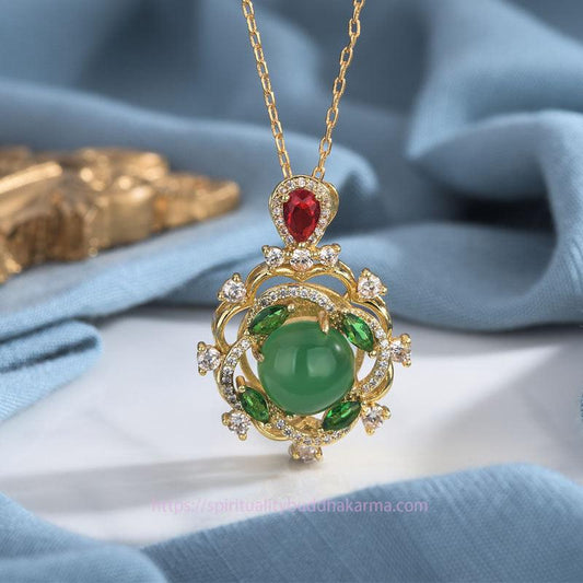 Jade Cyan Jade Red Crystal Luck Necklace