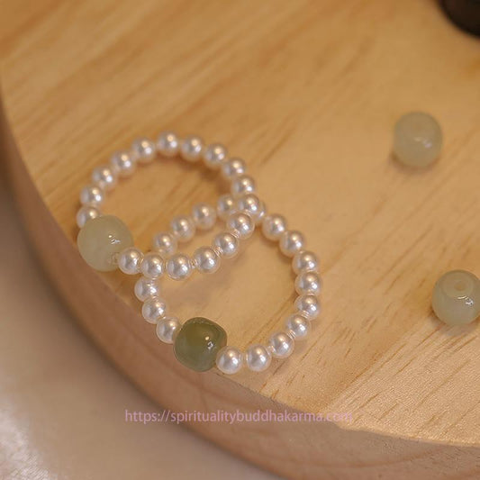 Jade  Round Jade Pearl Beads Luck Ring