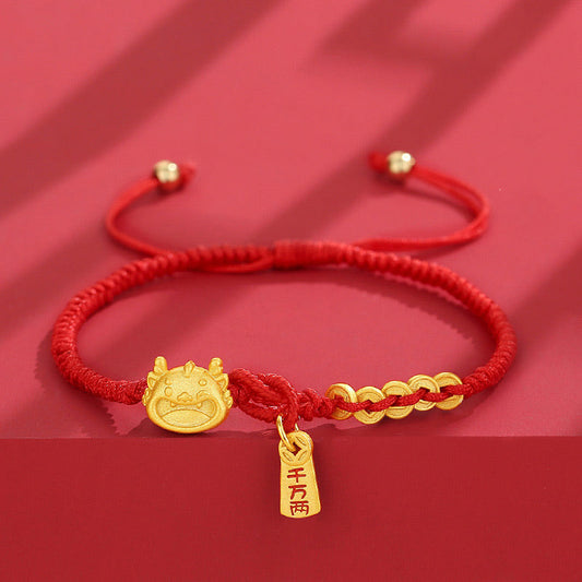 Ancient Tibetan Buddhist Red String Tradition Handmade 925 Sterling Silver Year of the Dragon Gold Copper Coin Luck Bracelet (Extra 30% Off | USE CODE: FS30)