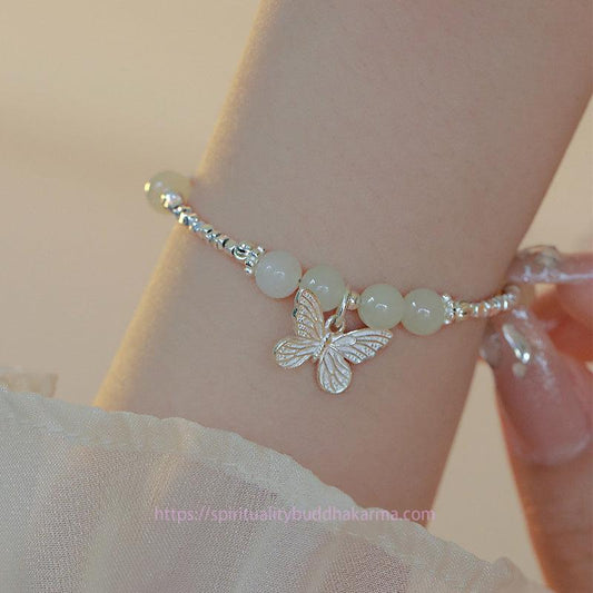 Jade 925 Sterling Silver Natural Hetian Jade Luck Butterfly Charm Bracelet