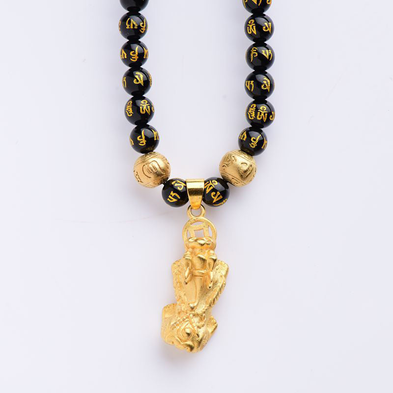 Spirituality Buddha Karma FengShui Obsidian PiXiu Wealth Necklace