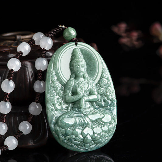 Jade Natural Jade Avalokitesvara Amulet Wealth Necklace Pendant