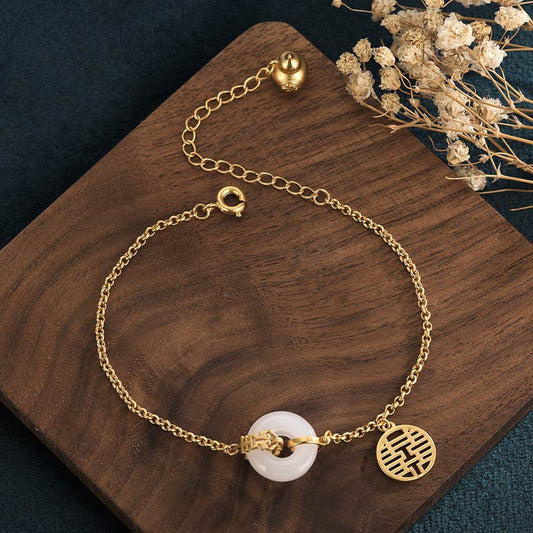 Jade White Jade Double Happiness Fortune Bracelet