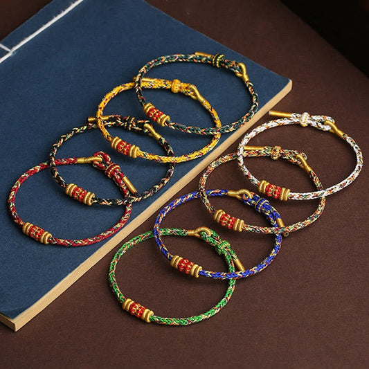 Ancient Tibetan Buddhist Red String Tradition Handmade Colorful Rope King Kong Knot Braided Luck Bracelet