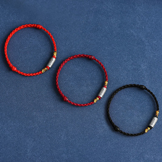 Ancient Tibetan Buddhist Red String Tradition Handcrafted 925 Sterling Silver Everything Goes Well Design Protection Strength Bracelet Anklet