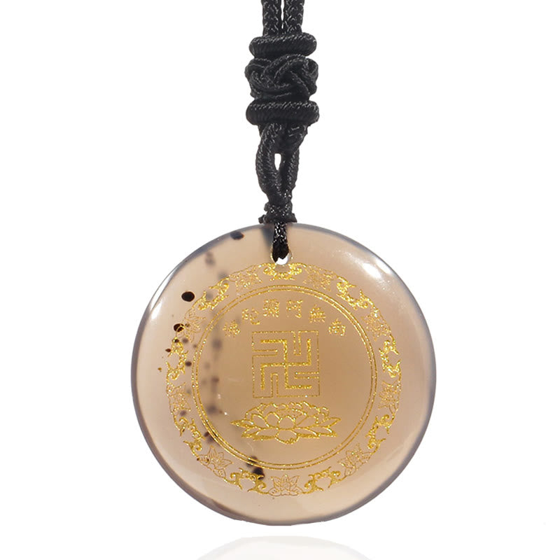 Spirituality Buddha Karma Swastika Lotus Pattern Natural Various Crystal Black Obsidian Purification Necklace Pendant