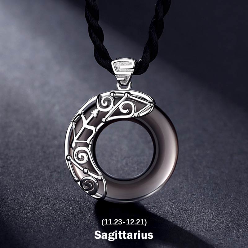 Spirituality Buddha Karma 12 Constellations of the Zodiac Ice Obsidian Blessing Round Pendant Necklace