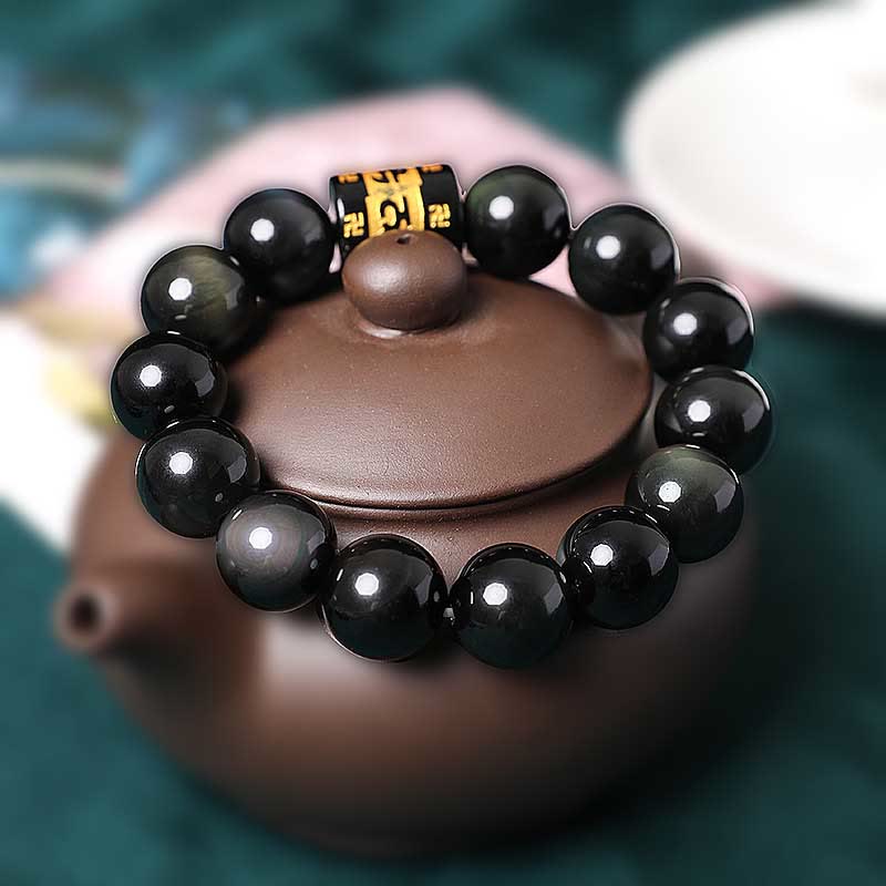 Spirituality Buddha Karma Rainbow Obsidian Om Mani Padme Hum Swastika Positive Bracelet
