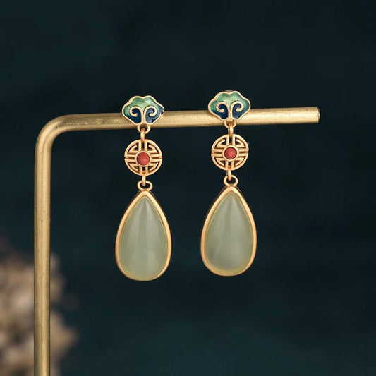 Jade FengShui Jade Double Happiness Fortune Earrings