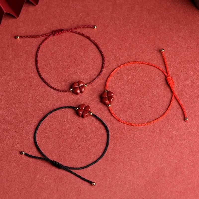 Spirituality Buddha Karma Natural Cinnabar Four Leaf Clover Blessing Red String Bracelet Anklet