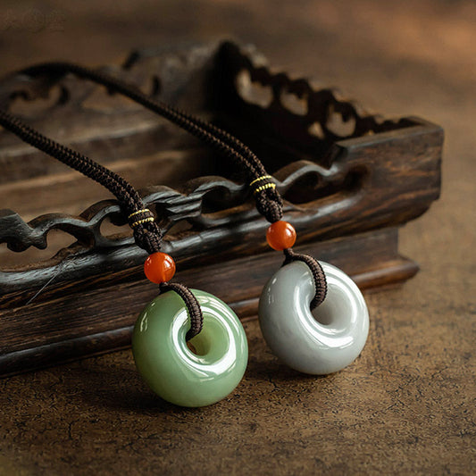 Jade Natural Round Jade Gray Jade Peace Buckle Luck Necklace Pendant