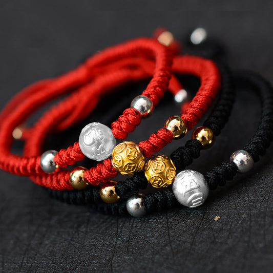 Ancient Tibetan Buddhist Red String Tradition 999 Sterling Silver Om Mani Padme Hum Copper Coin Luck Strength String Couple Bracelet