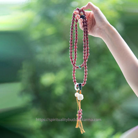 Spirituality Buddha Karma Red Bodhi Seed Om Mani Padme Hum Lotus Engraved Harmony Bracelet