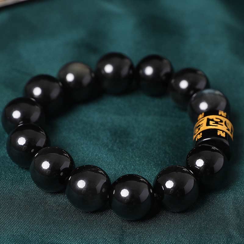 Spirituality Buddha Karma Rainbow Obsidian Om Mani Padme Hum Swastika Positive Bracelet