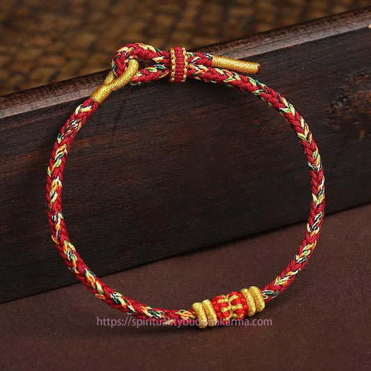 Ancient Tibetan Buddhist Red String Tradition Handmade Colorful Rope King Kong Knot Braided Luck Bracelet