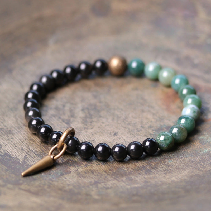 Spirituality Buddha Karma Black Obsidian Sodalite Crystal Copper Strength Couple Bracelet