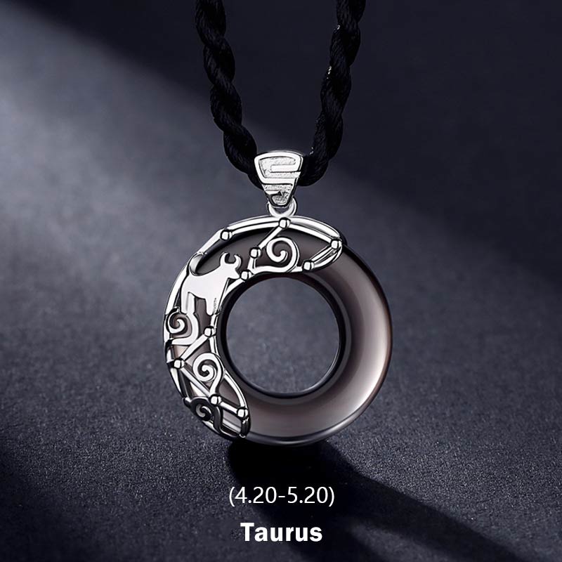Spirituality Buddha Karma 12 Constellations of the Zodiac Ice Obsidian Blessing Round Pendant Necklace