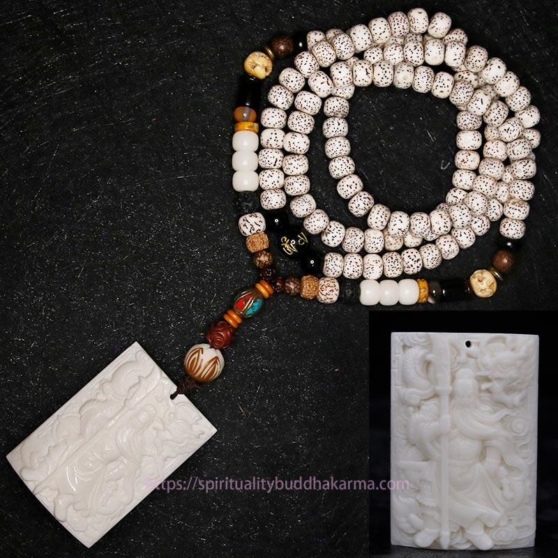 Spirituality 108 Mala Beads Bodhi Seed Yak Bone Avalokitesvara Lucky Pixiu Guan Gong Buddha Demon Peace Tassel Bracelet