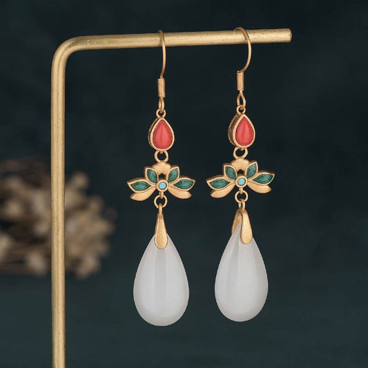 Jade FengShui White Jade Luck Drop Earrings