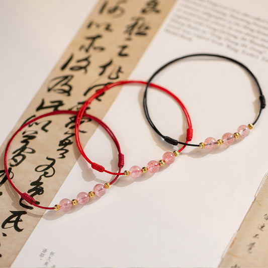 Ancient Tibetan Buddhist Red String Tradition Strawberry Crystal Beads Luck Red String Anklet