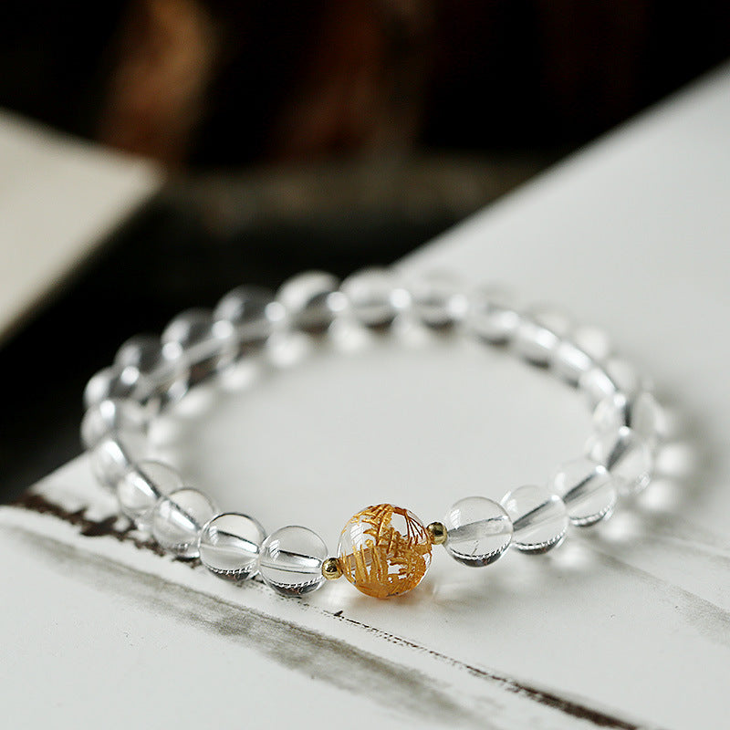 Spirituality Buddha Karma Natural Black Obsidian White Crystal Black Onyx Dragon Strength Bracelet