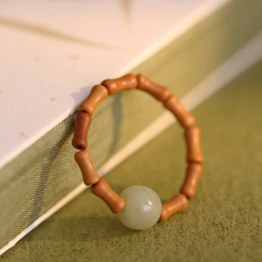 Jade  Hetian Jade Beaded Bamboo Prosperity Luck Ring