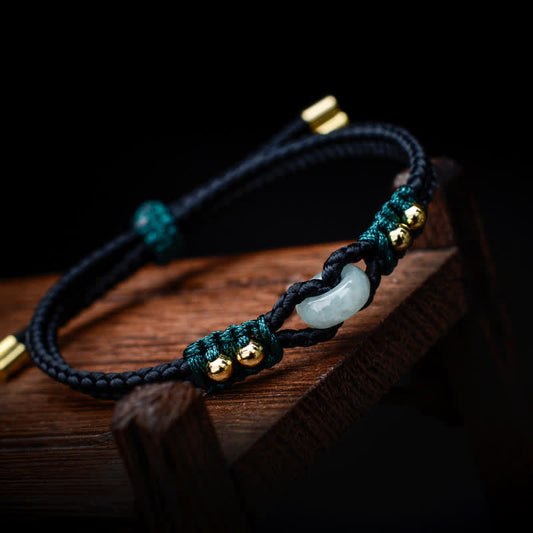 Jade Round Peace Buckle Jade Abundance Wealth String Bracelet