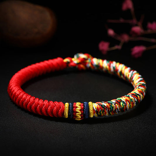 Ancient Tibetan Buddhist Red String Tradition Tibetan Handmade Multicolored Thread King Kong Knot Strength Braid String Bracelet