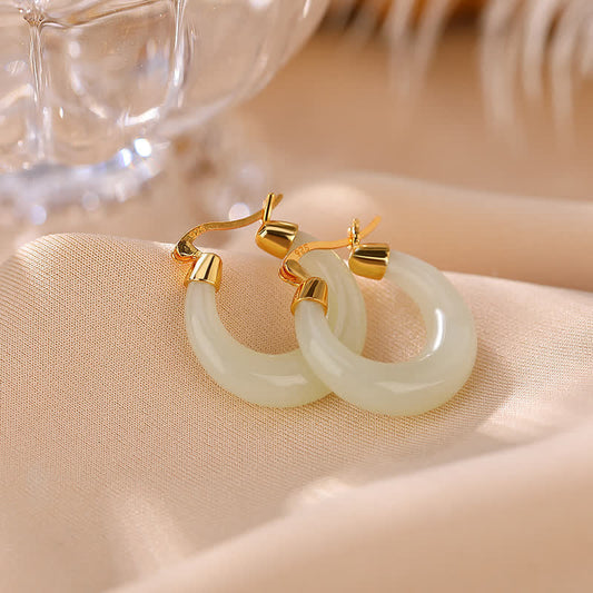 Jade Round Jade Cyan Jade Prosperity Luck Drop Earrings