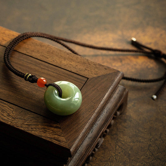 Jade Natural Round Jade Gray Jade Peace Buckle Luck Necklace Pendant
