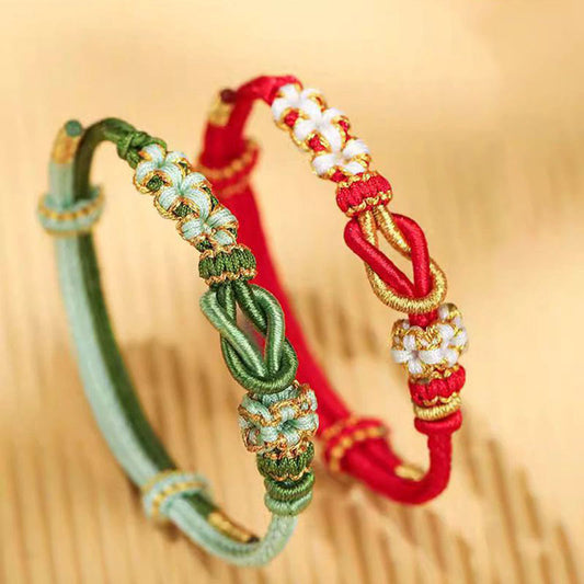 Ancient Tibetan Buddhist Red String Tradition Handmade Peach Blossom Knot Eight Thread Peace Knot Luck Protection Bracelet