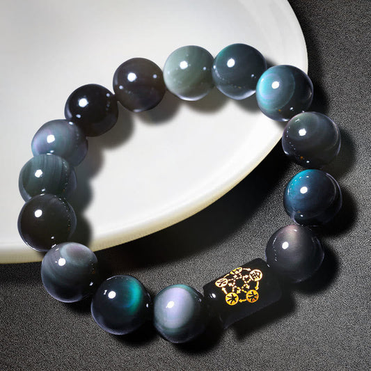 Spirituality Buddha Karma Natural Rainbow Obsidian Positive Transformation Bracelet