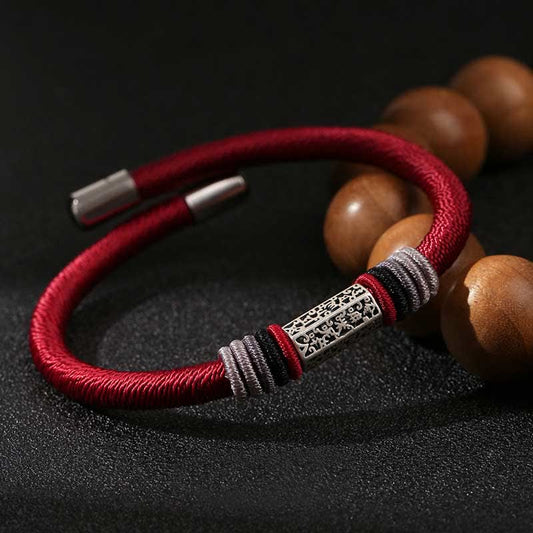 Ancient Tibetan Buddhist Red String Tradition 925 Sterling Silver Om Mani Padme Hum Peace Red String Bracelet