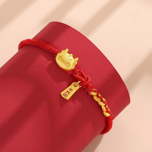 Ancient Tibetan Buddhist Red String Tradition Handmade 925 Sterling Silver Year of the Dragon Gold Copper Coin Luck Bracelet (Extra 30% Off | USE CODE: FS30)