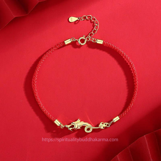 Ancient Tibetan Buddhist Red String Tradition 925 Sterling Silver Luck Year of the Dragon Red String Chain Bracelet